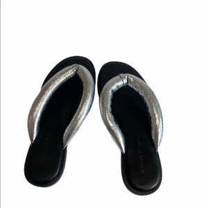 silver metallic flip flops